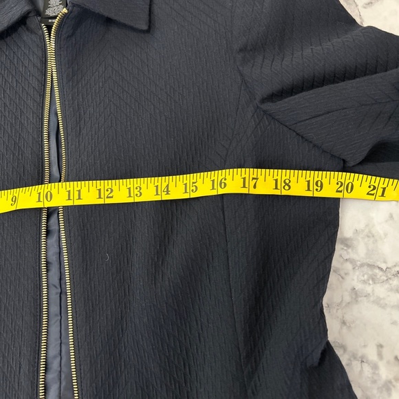 Studio Liz Claiborne Gold Tone Zip Up Blazer Suit Jacket Blue Textured Sz10 Used - Picture 6 of 6